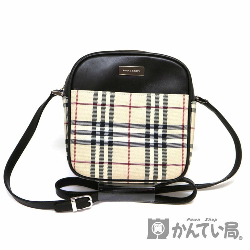 BURBERRY shoulder bag leather canvas black beige check